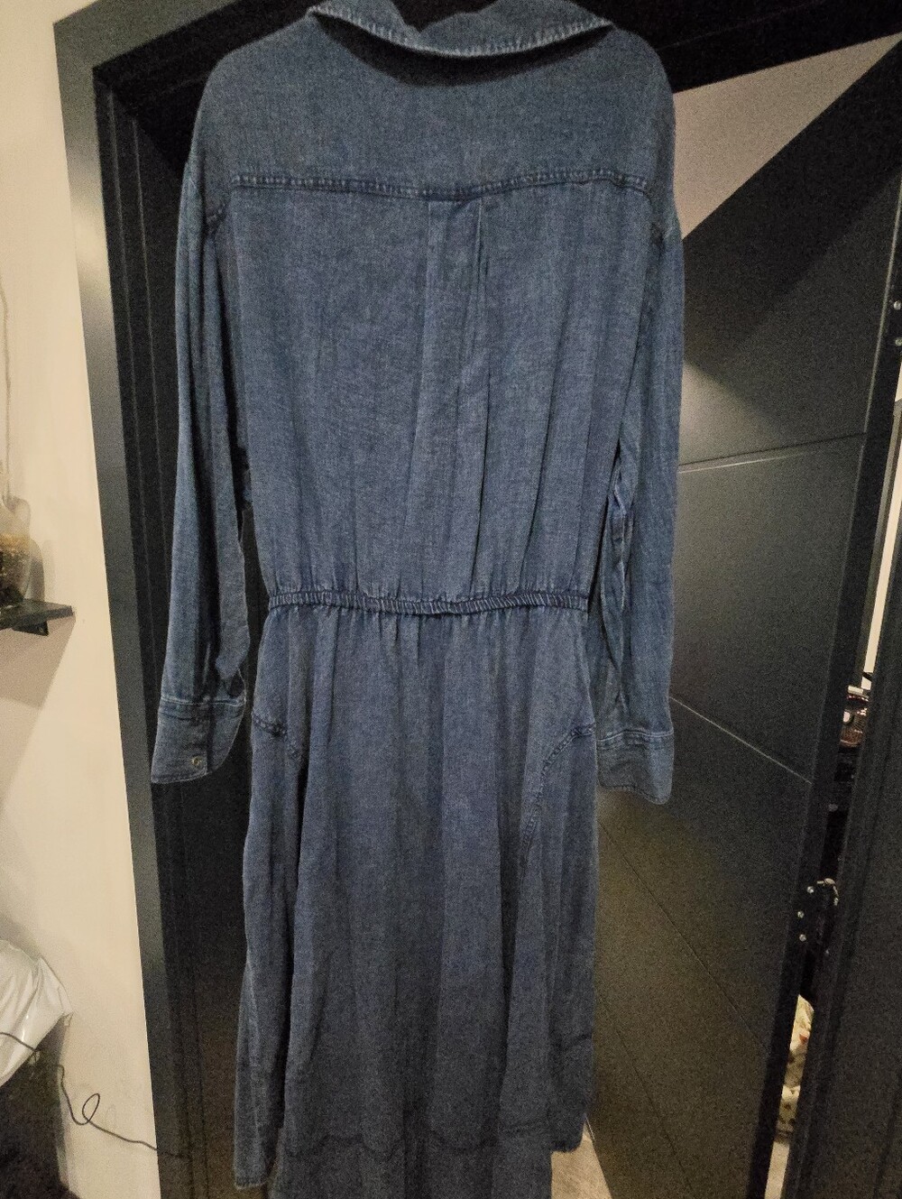Women's Navy Wrap Denim Dress with Tie Waist XL Nwot Anthropologie Pockets - Picture 5 of 5